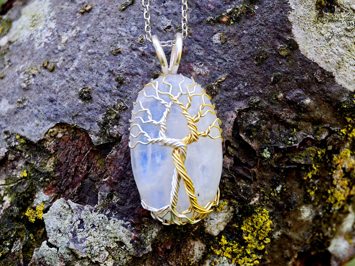 Fantasy inspired pendant with a moonstone: The Two Trees
