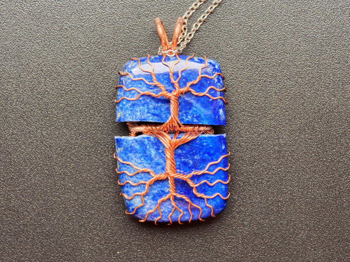 Tree pendant with a broken lapis lazuli gemstone