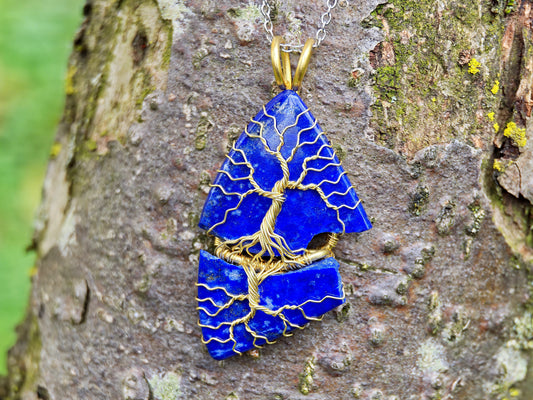 Tree pendant with a broken lapis lazuli gemstone