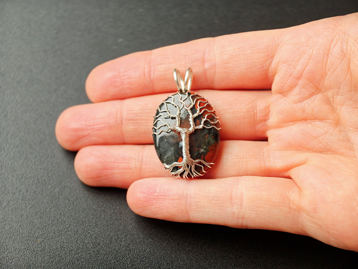 Tree pendant with a bloodstone gemstone