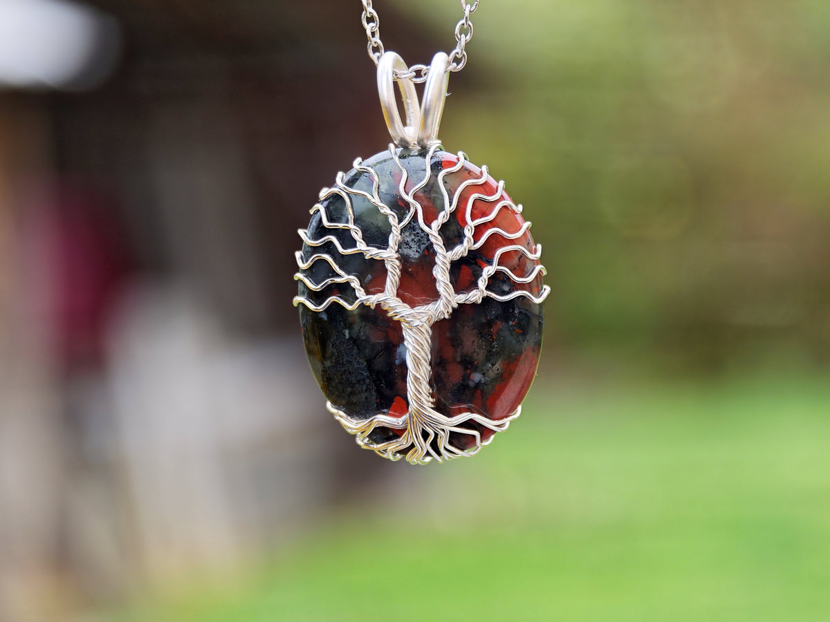 Tree pendant with a bloodstone gemstone