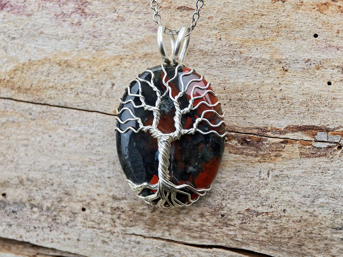Tree pendant with a bloodstone gemstone