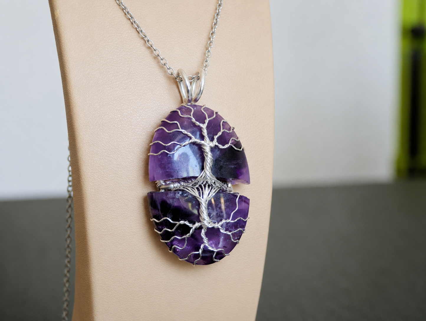 Tree pendant with a broken labradorite gemstone