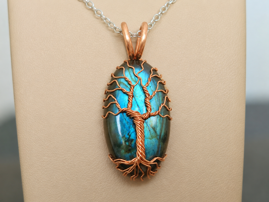 Tree pendant with a labradorite gemstone