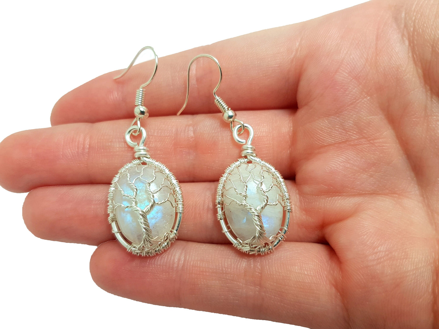 Tree earrings with moonstones