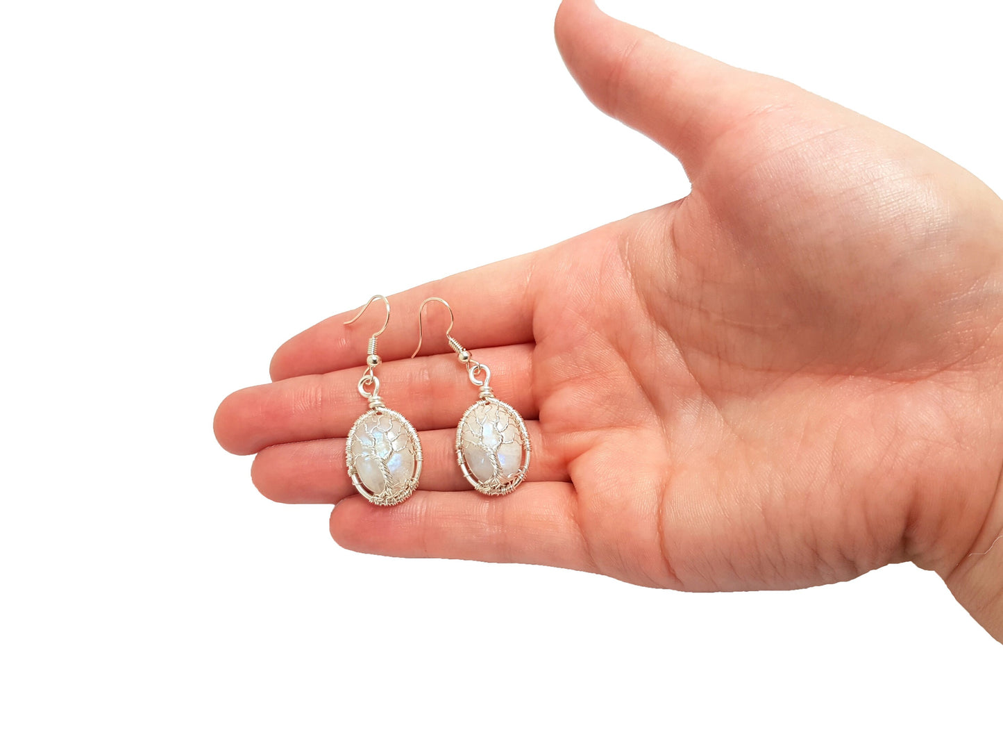Tree earrings with moonstones