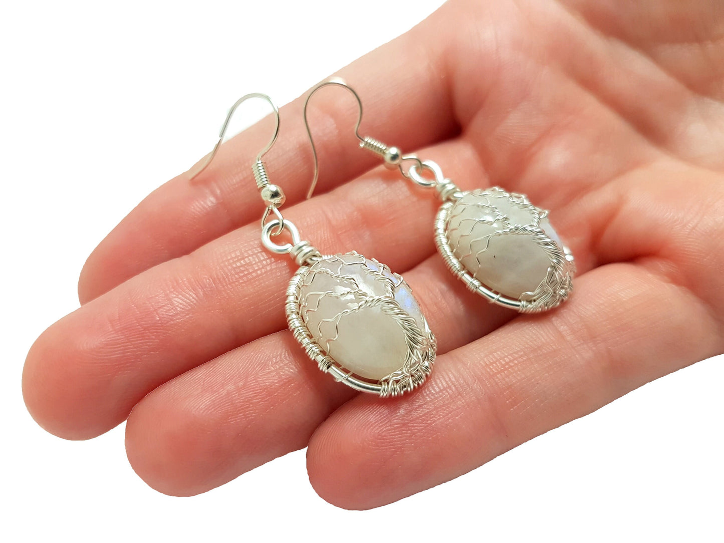 Tree earrings with moonstones