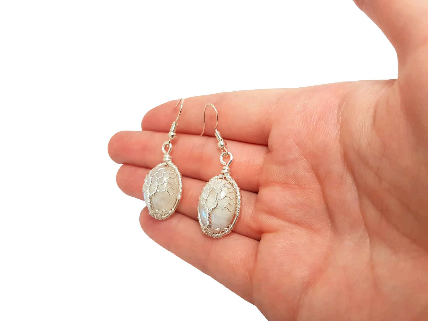 Tree earrings with moonstones