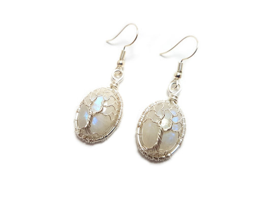 Tree earrings with moonstones