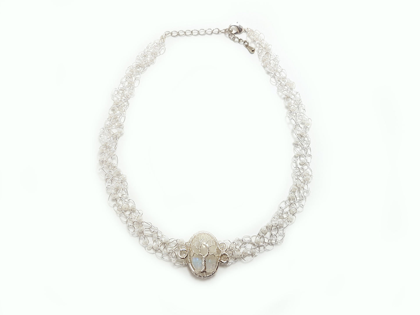 Wire crochet choker with a moonstone