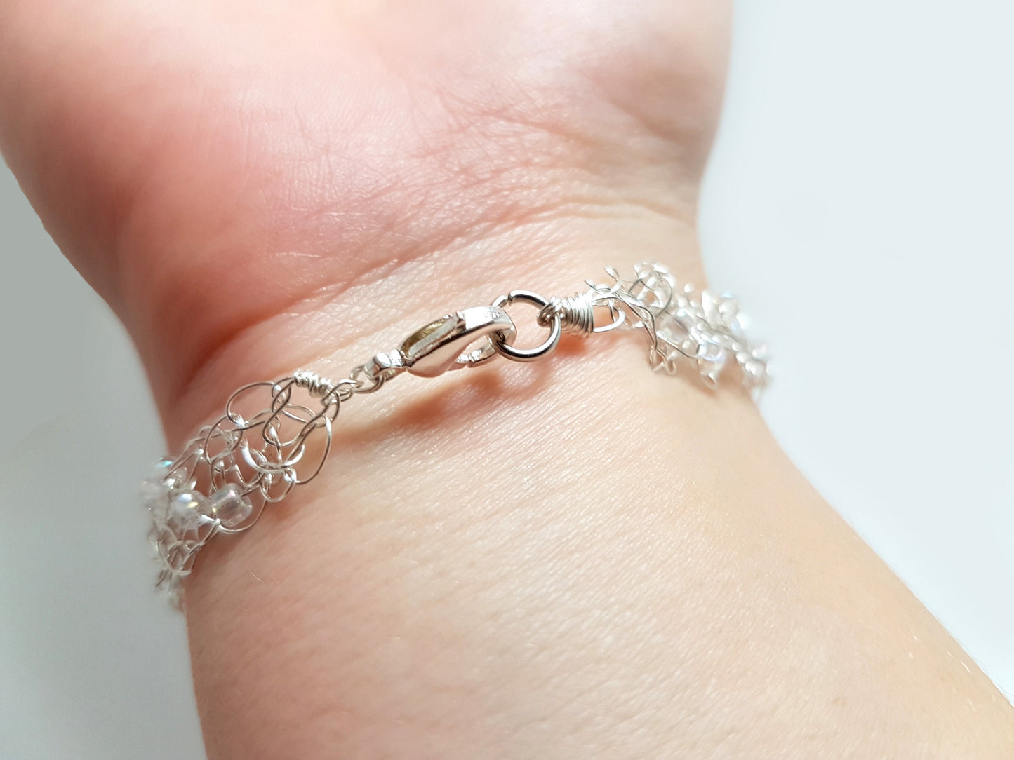 Wire crochet tree bracelet with a moonstone