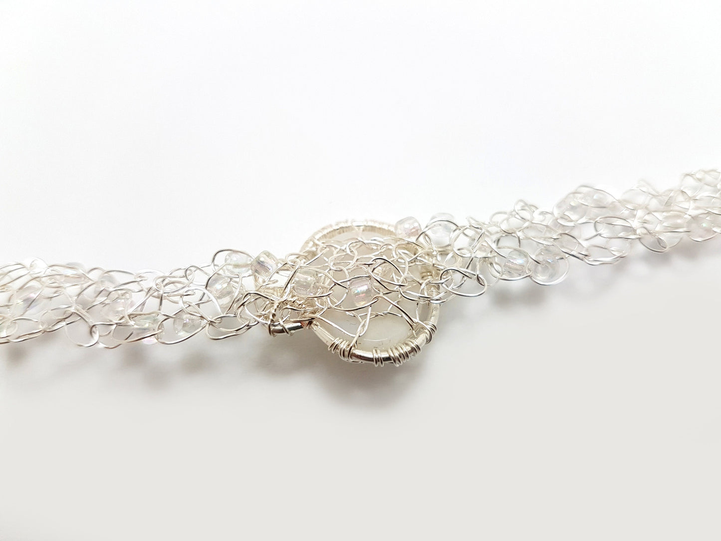 Wire crochet tree bracelet with a moonstone