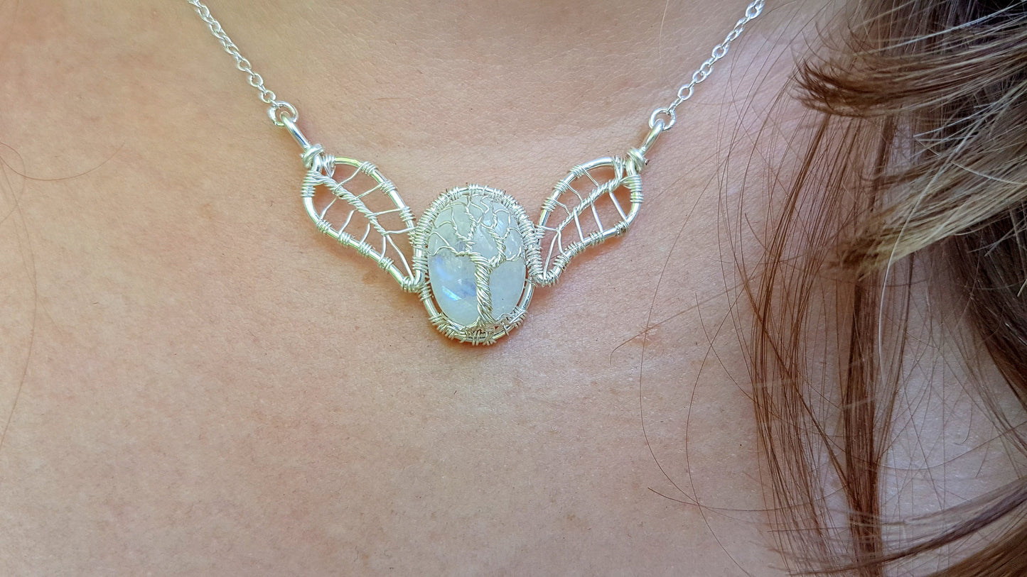 Tree - leaf necklace with a moonstone