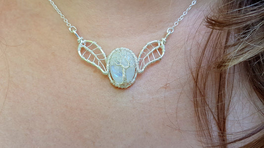 Tree - leaf necklace with a moonstone