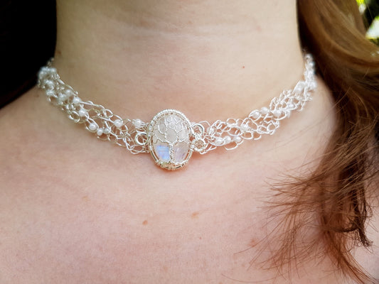Wire crochet choker with a moonstone