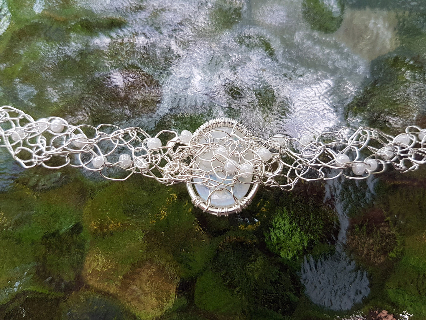 Wire crochet choker with a moonstone