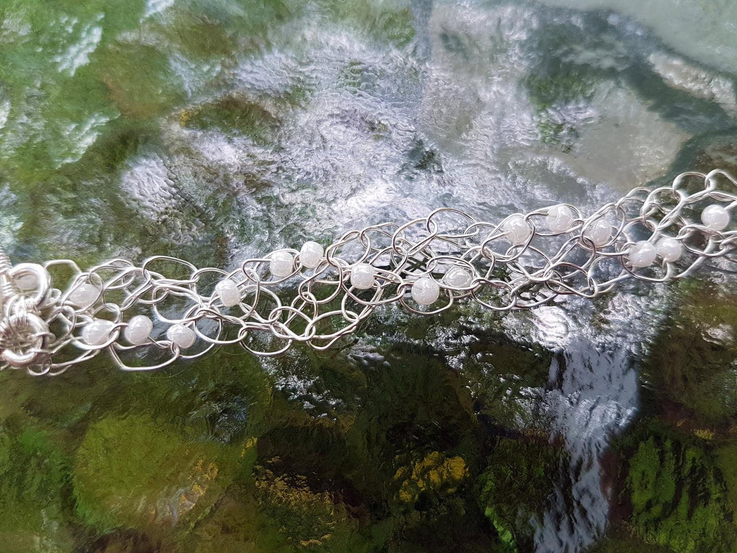 Wire crochet choker with a moonstone