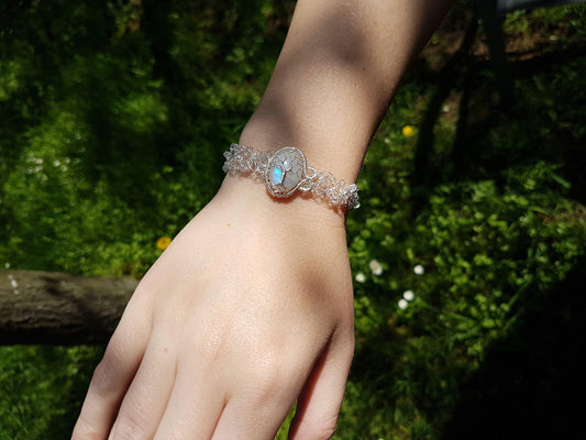 Wire crochet tree bracelet with a moonstone