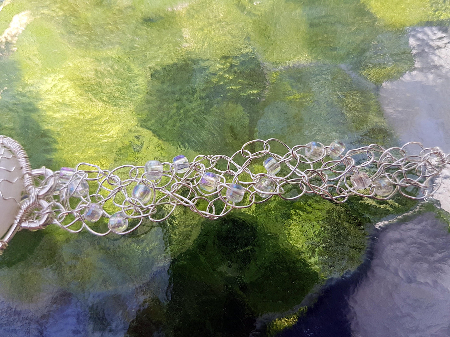 Wire crochet tree bracelet with a moonstone