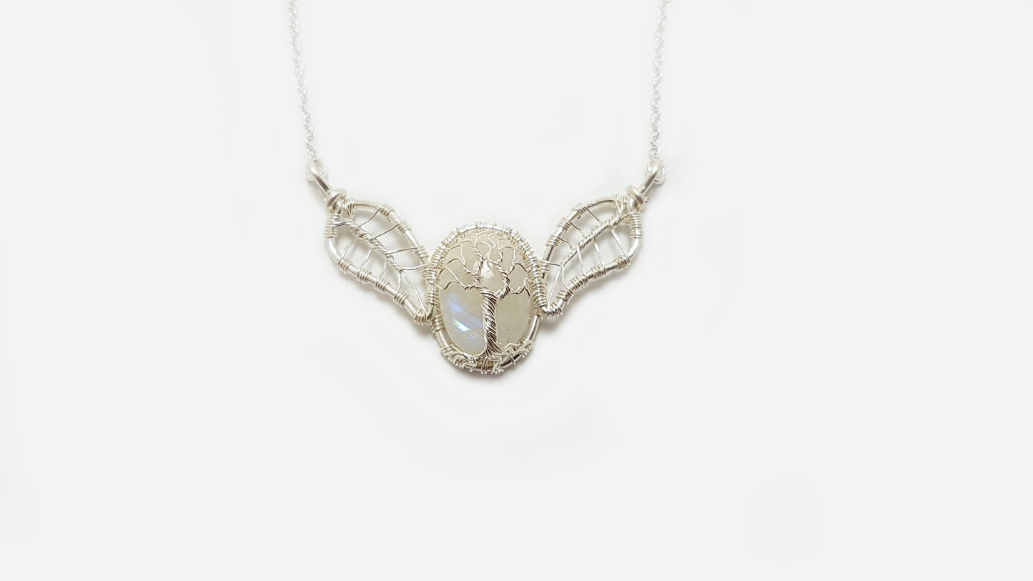 Tree - leaf necklace with a moonstone