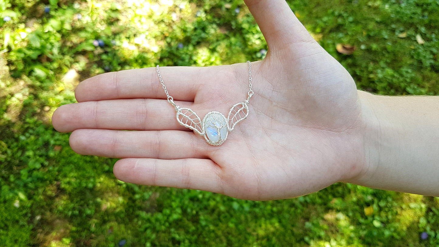 Tree - leaf necklace with a moonstone