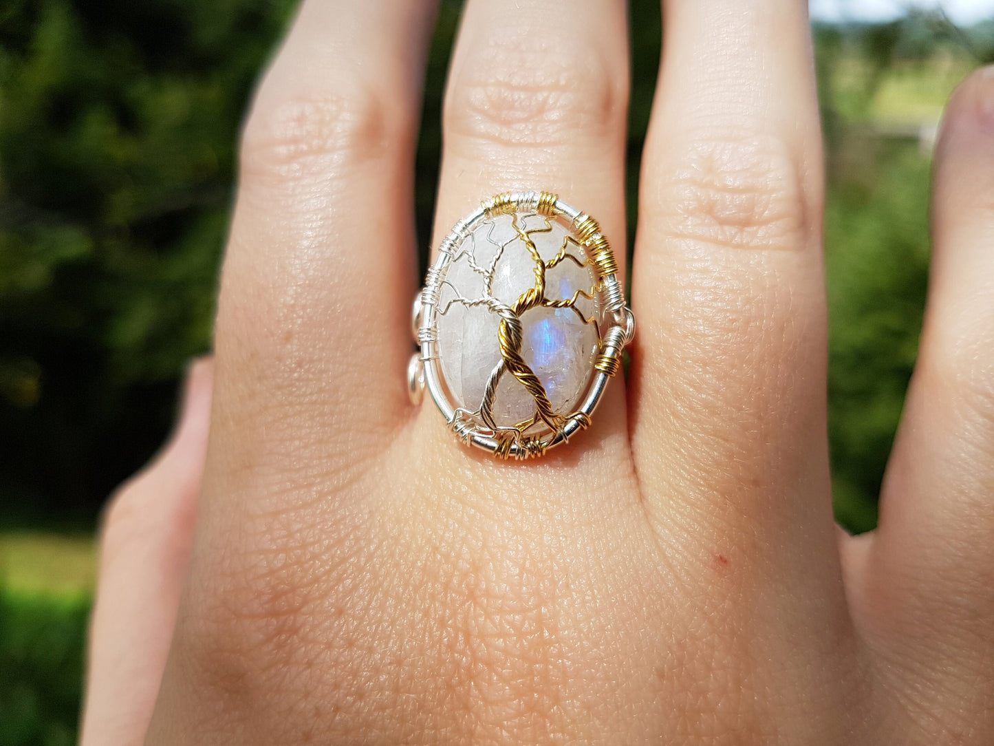 Fantasy inspired ring with a moonstone: The Two Trees
