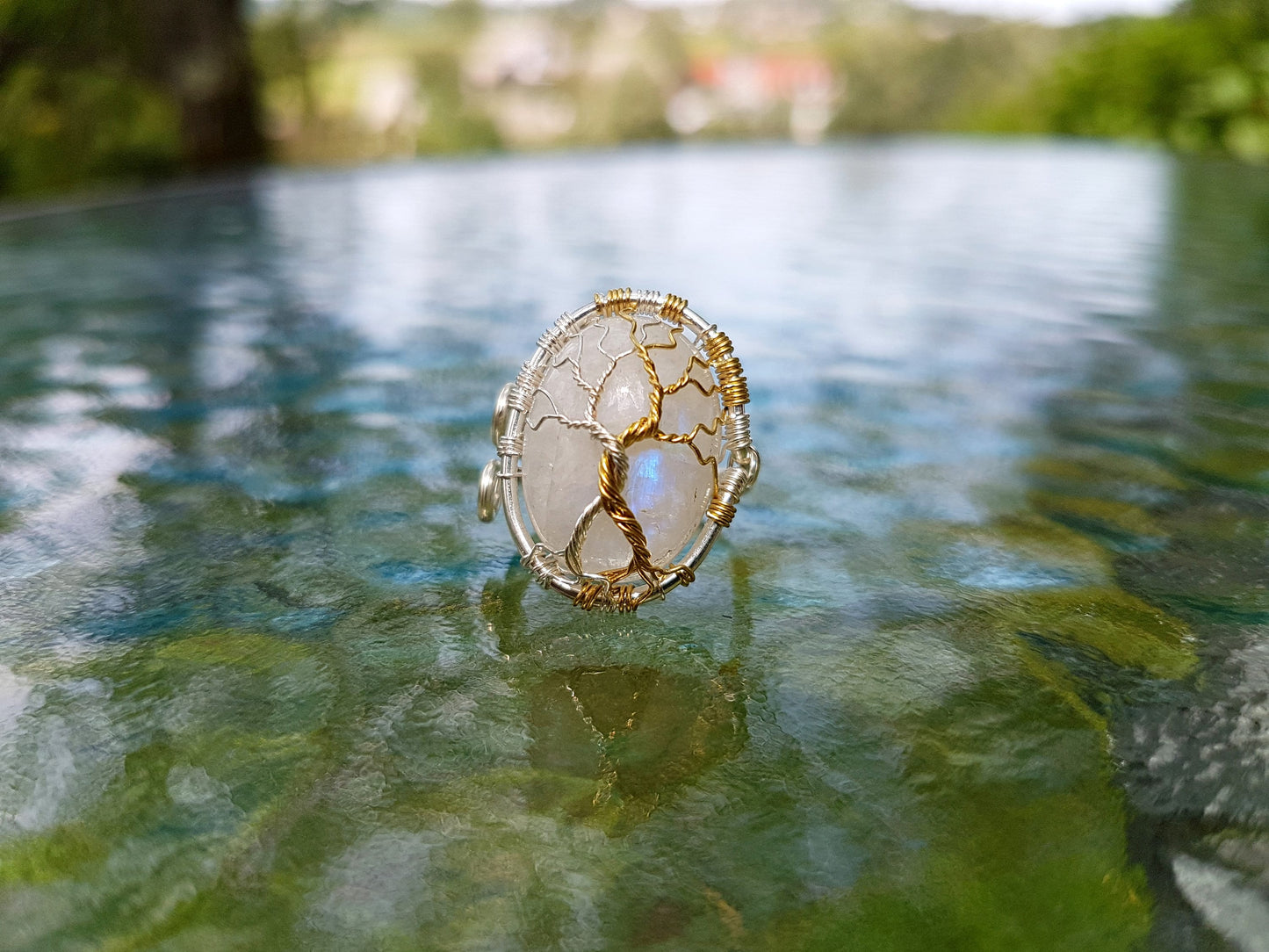Fantasy inspired ring with a moonstone: The Two Trees