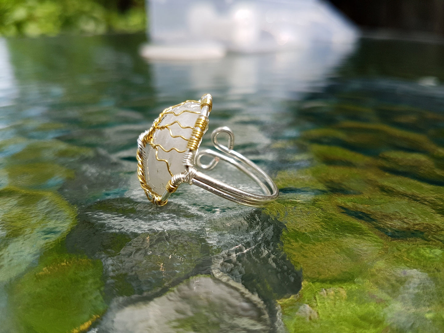 Fantasy inspired ring with a moonstone: The Two Trees