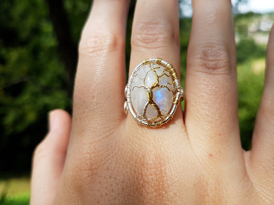 Fantasy inspired ring with a moonstone: The Two Trees