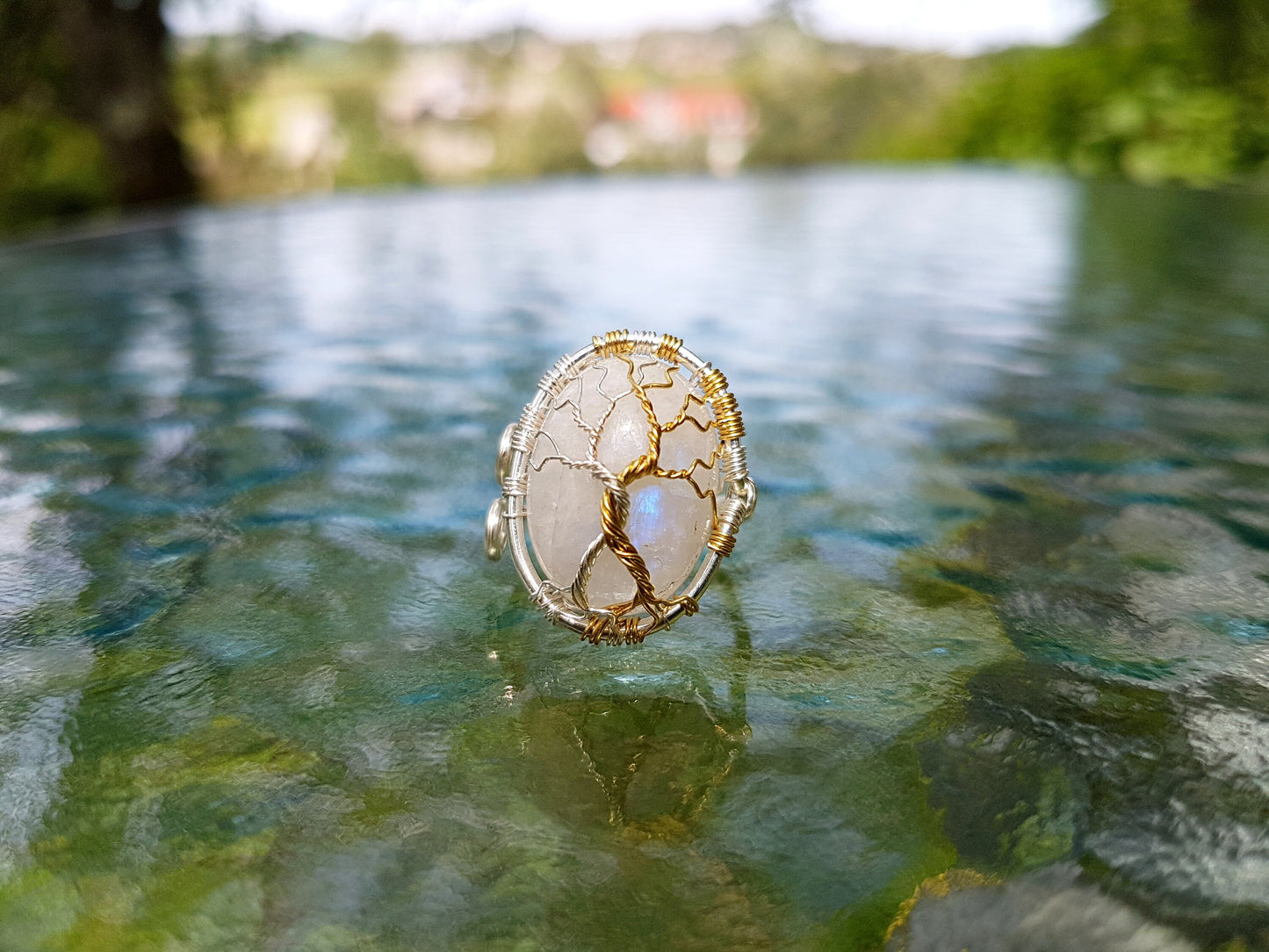 Fantasy inspired ring with a moonstone: The Two Trees