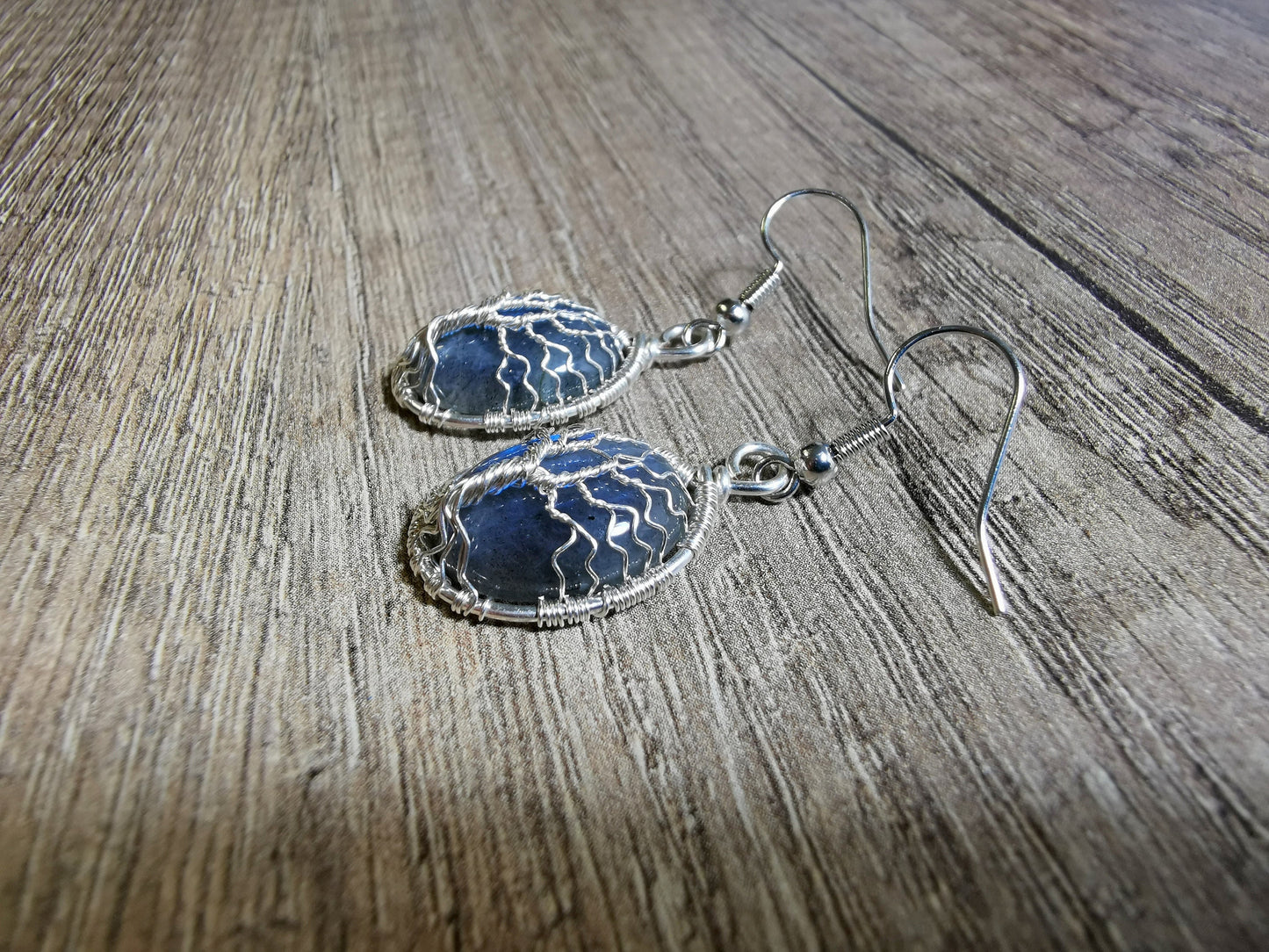 Tree earrings with labradorite gemstones