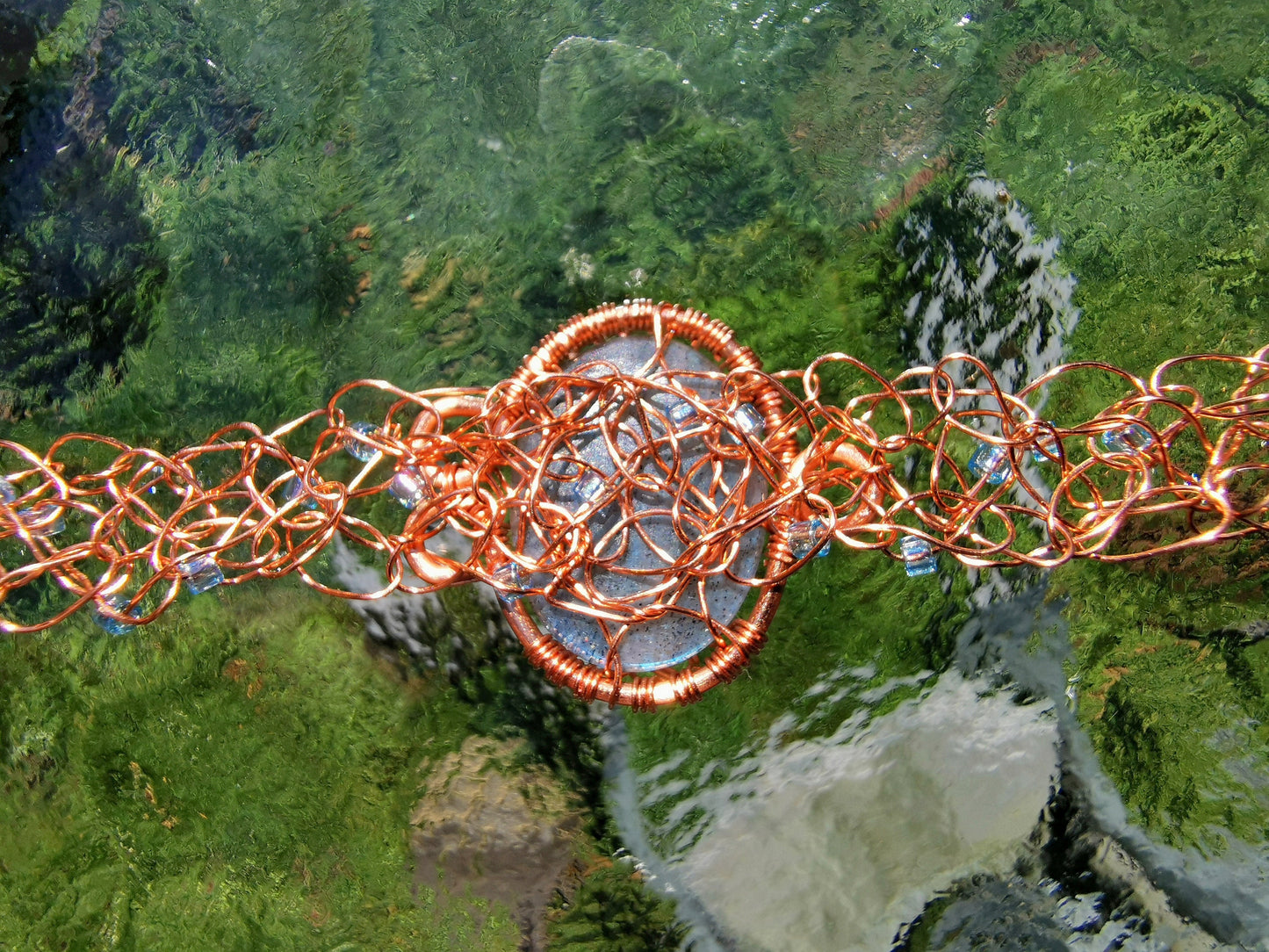 Wire crochet tree bracelet with a labradorite gemstone