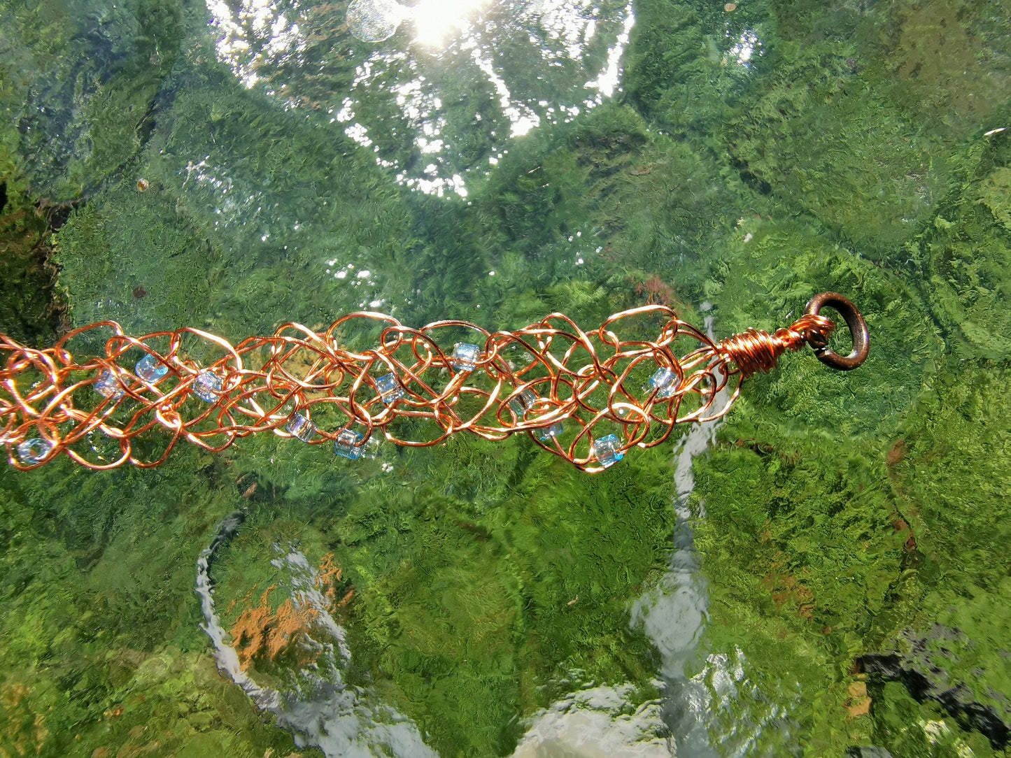 Wire crochet tree bracelet with a labradorite gemstone