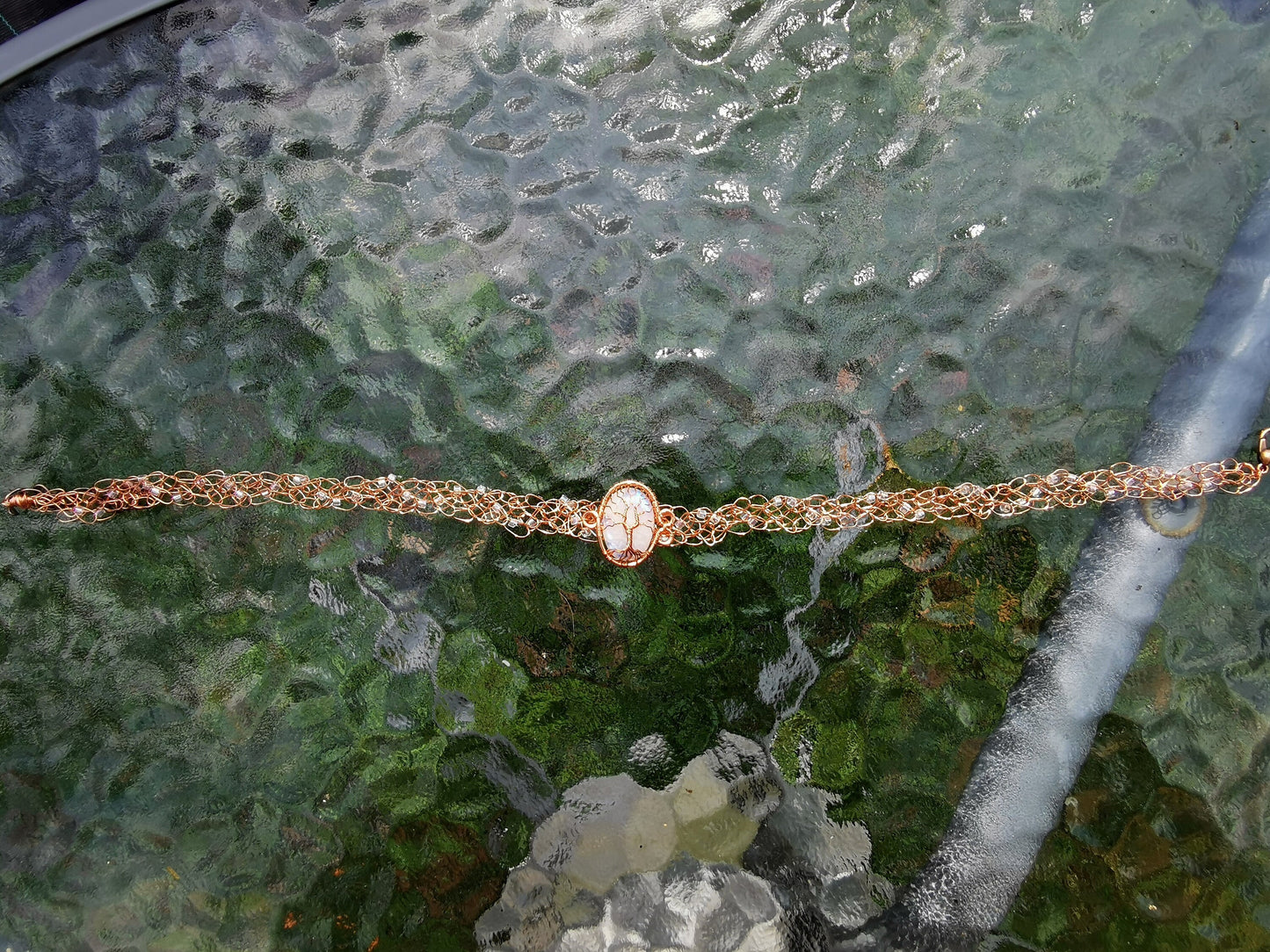 Wire crochet choker with a moonstone