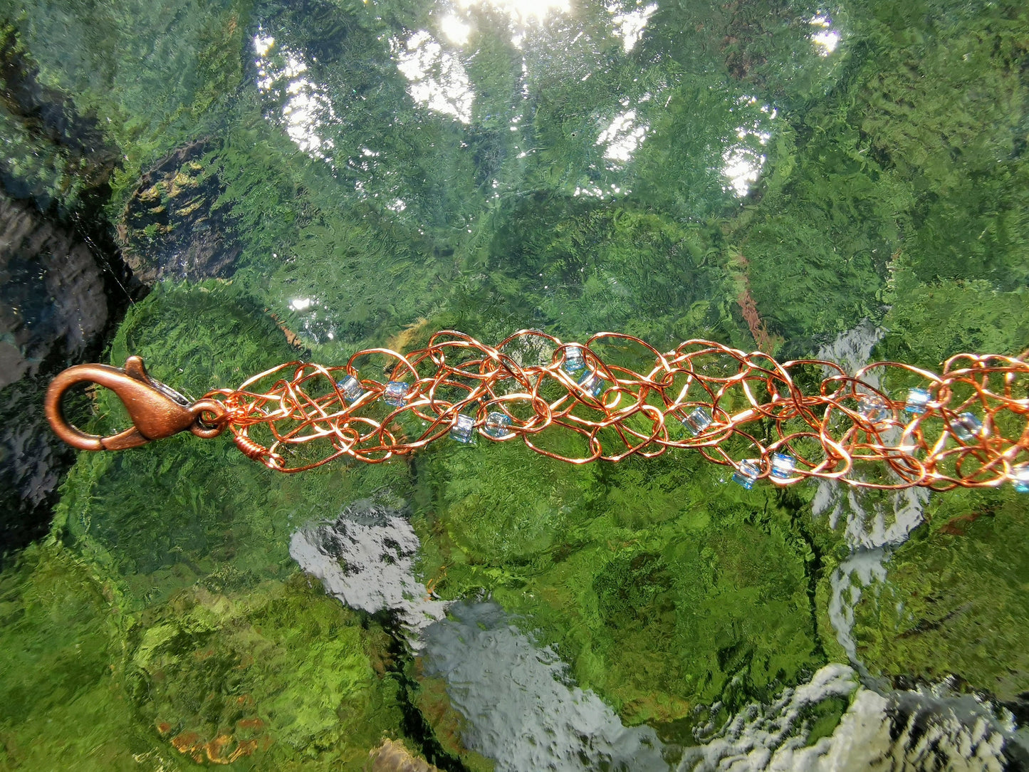 Wire crochet tree bracelet with a labradorite gemstone