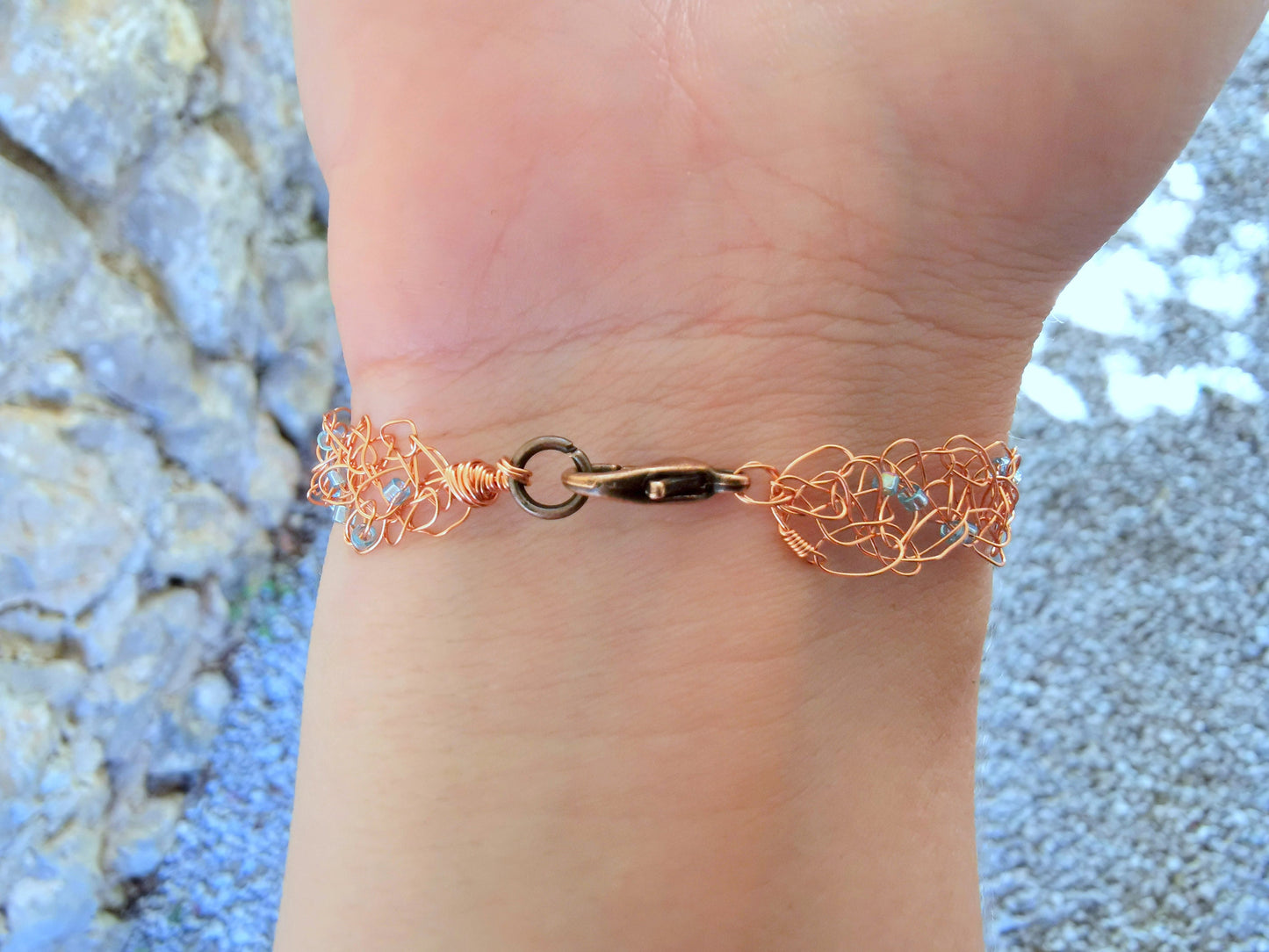 Wire crochet tree bracelet with a labradorite gemstone