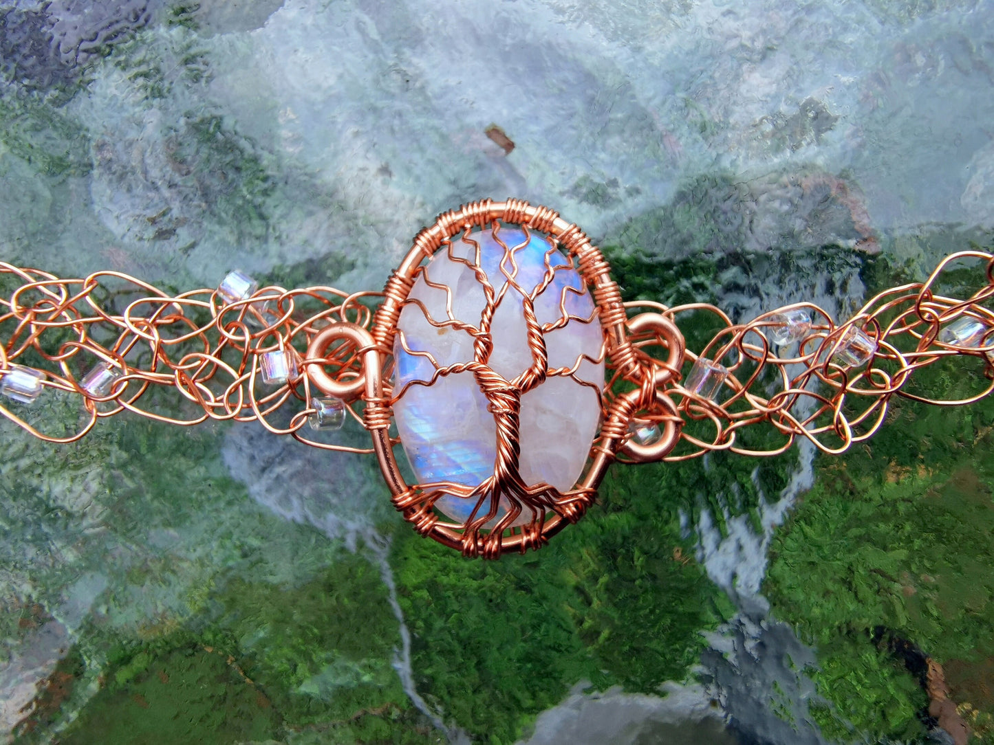 Wire crochet choker with a moonstone