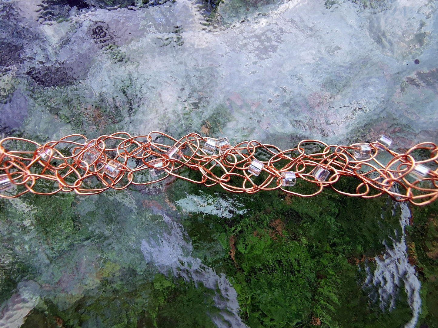 Wire crochet choker with a moonstone