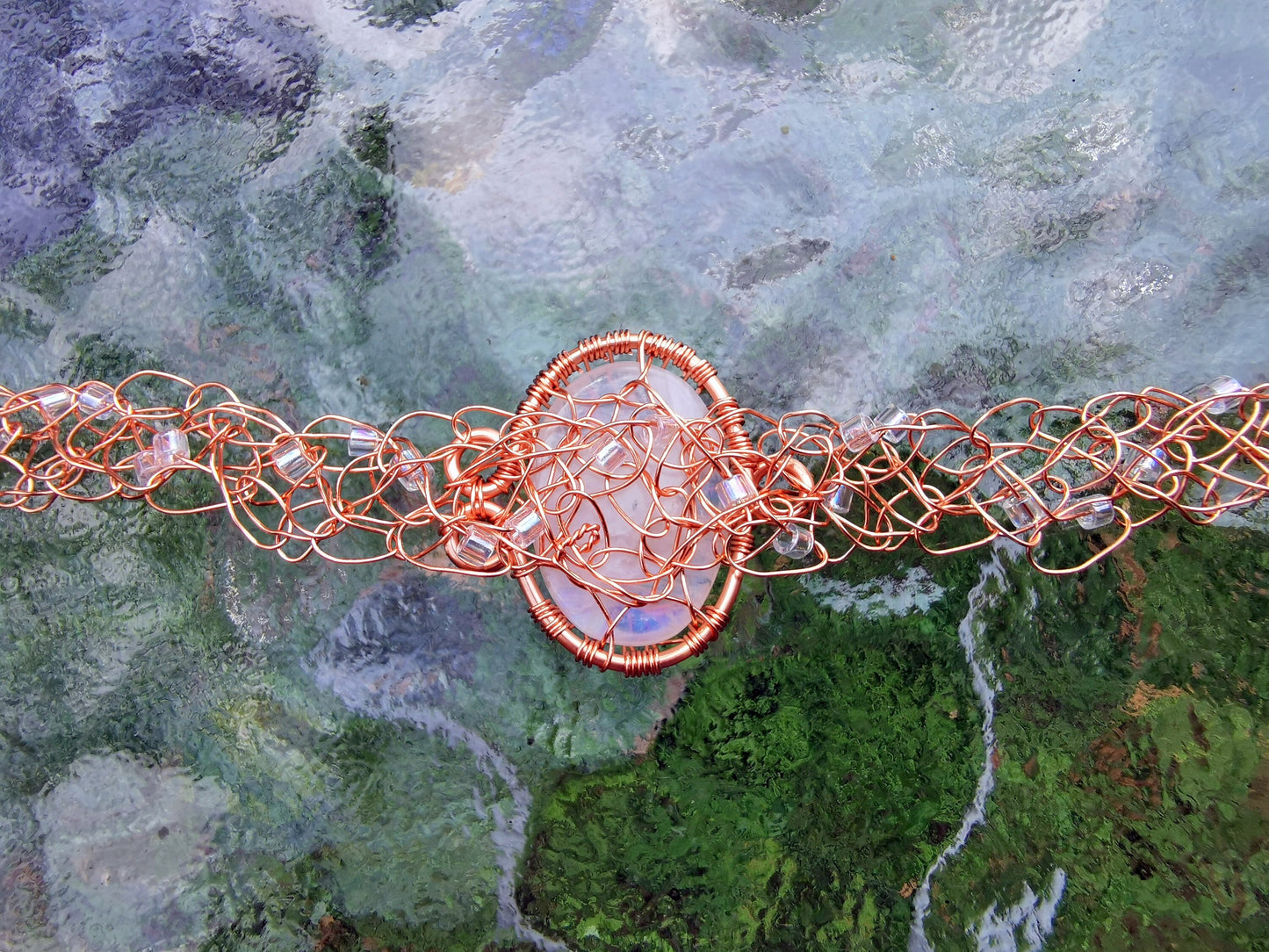 Wire crochet choker with a moonstone