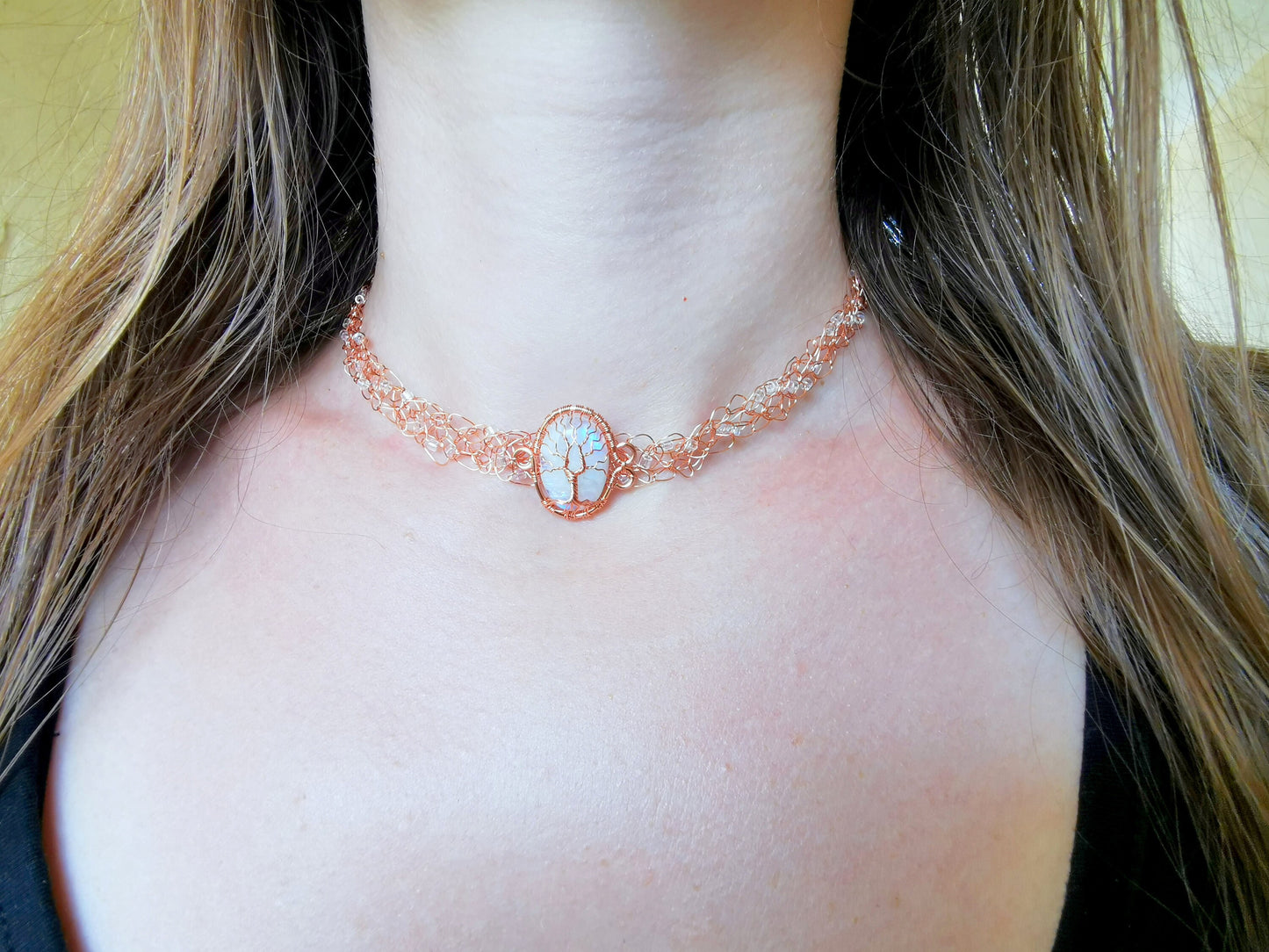 Wire crochet choker with a moonstone