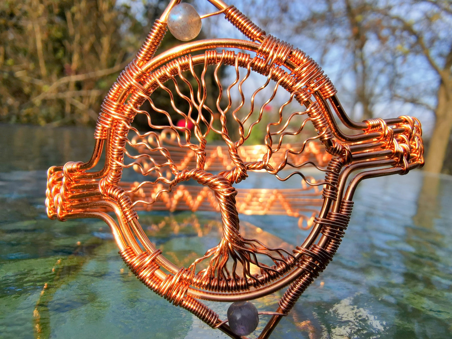 Tree arm ring with labradorite beads