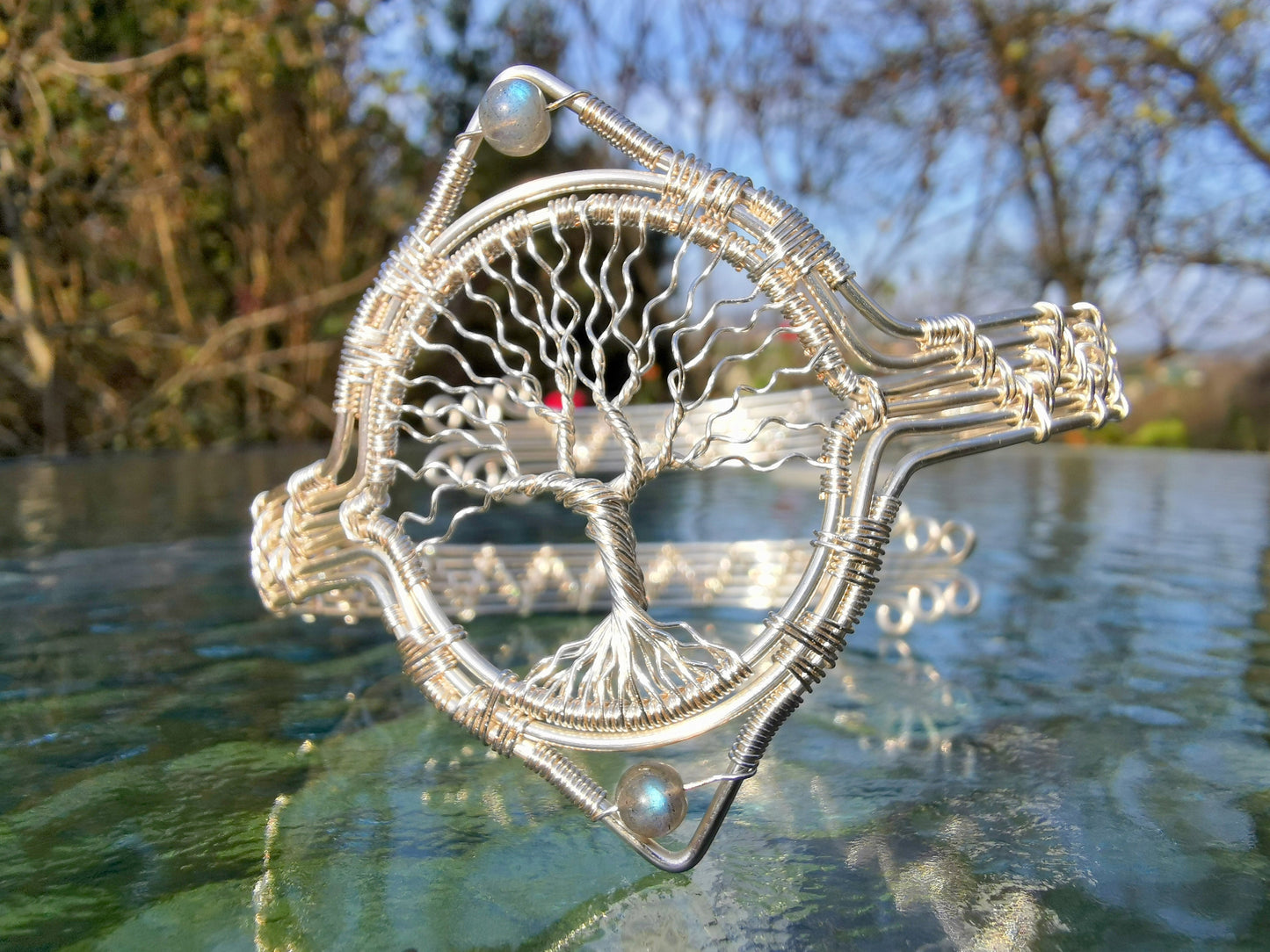Tree arm ring with labradorite beads
