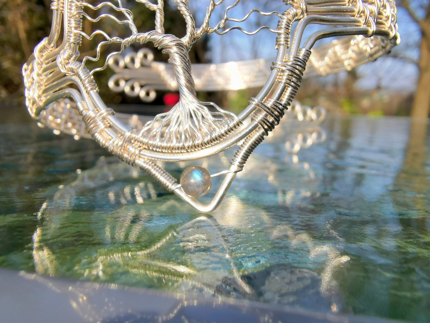 Tree arm ring with labradorite beads