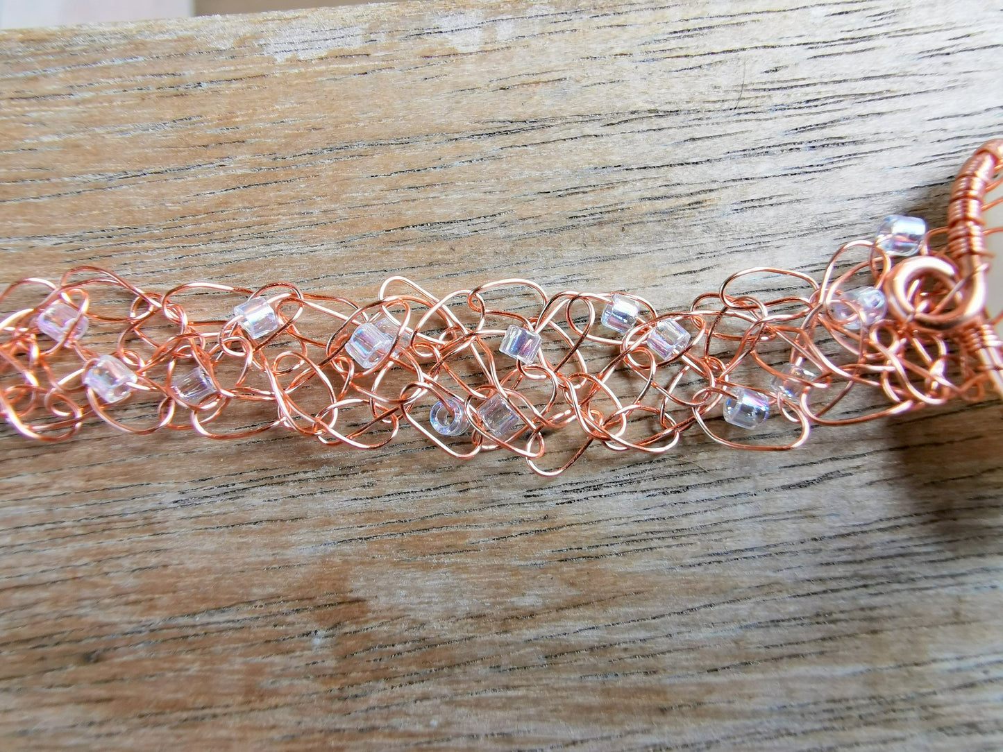 Wire crochet tree bracelet with a moonstone