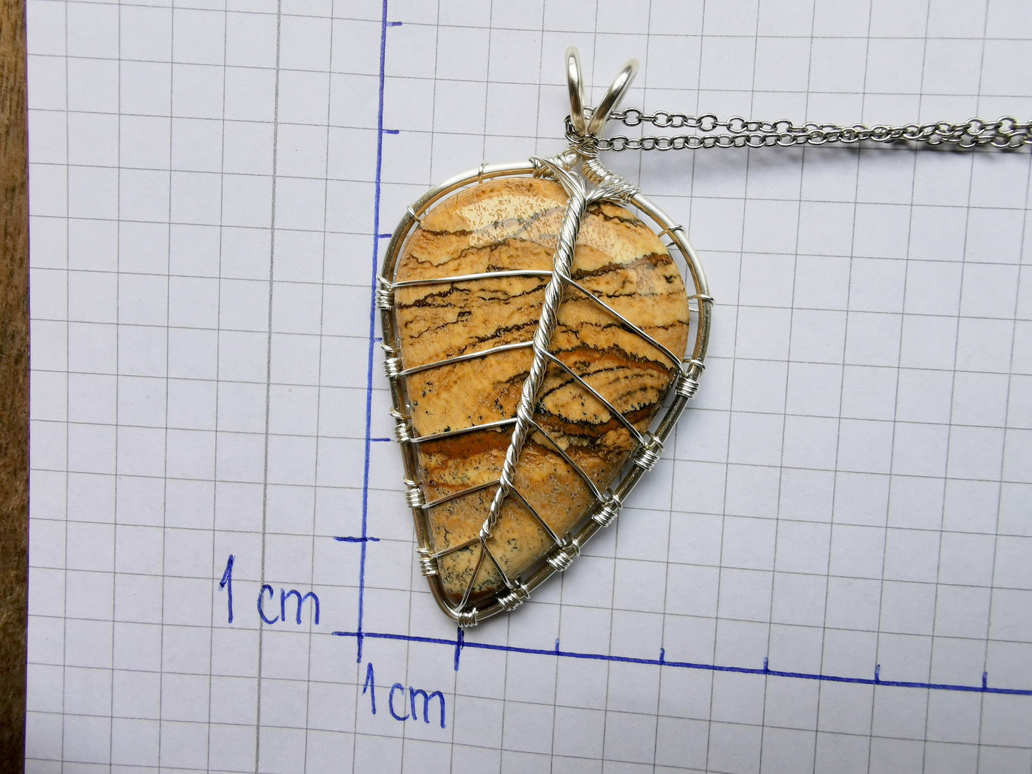 Leaf pendant with a jasper gemstone