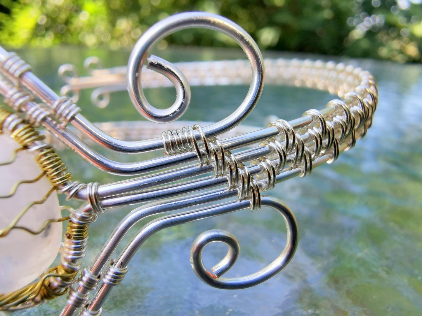 Fantasy inspired arm ring with a moonstone gemstone