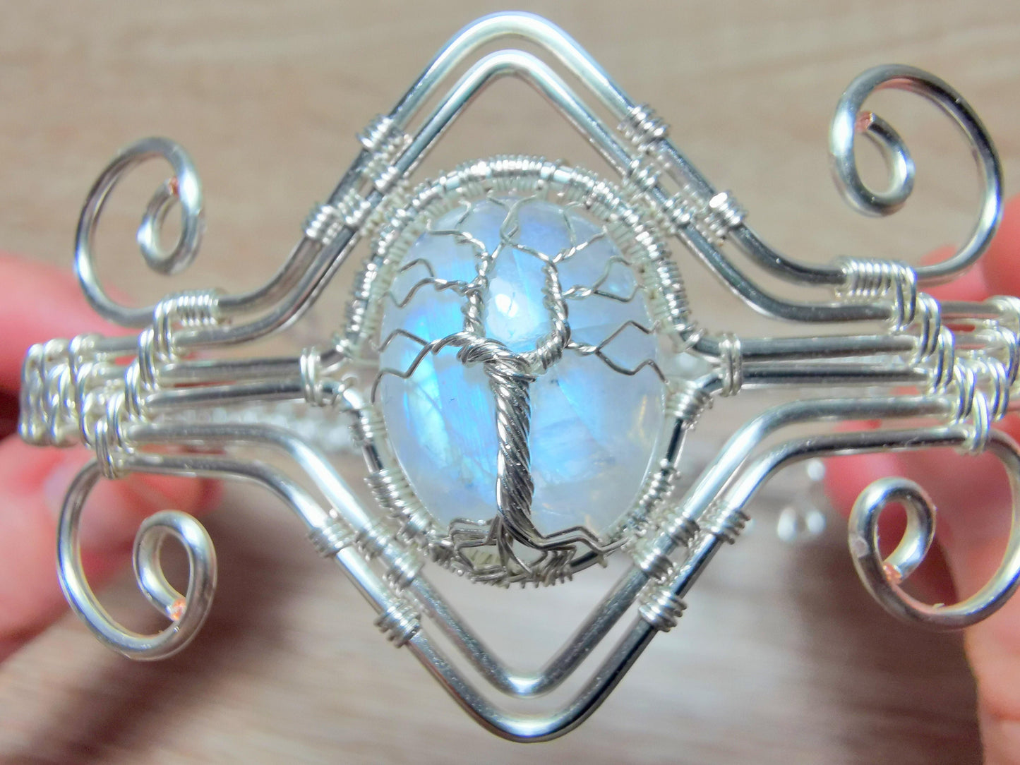 Tree arm ring with a moonstone gemstone