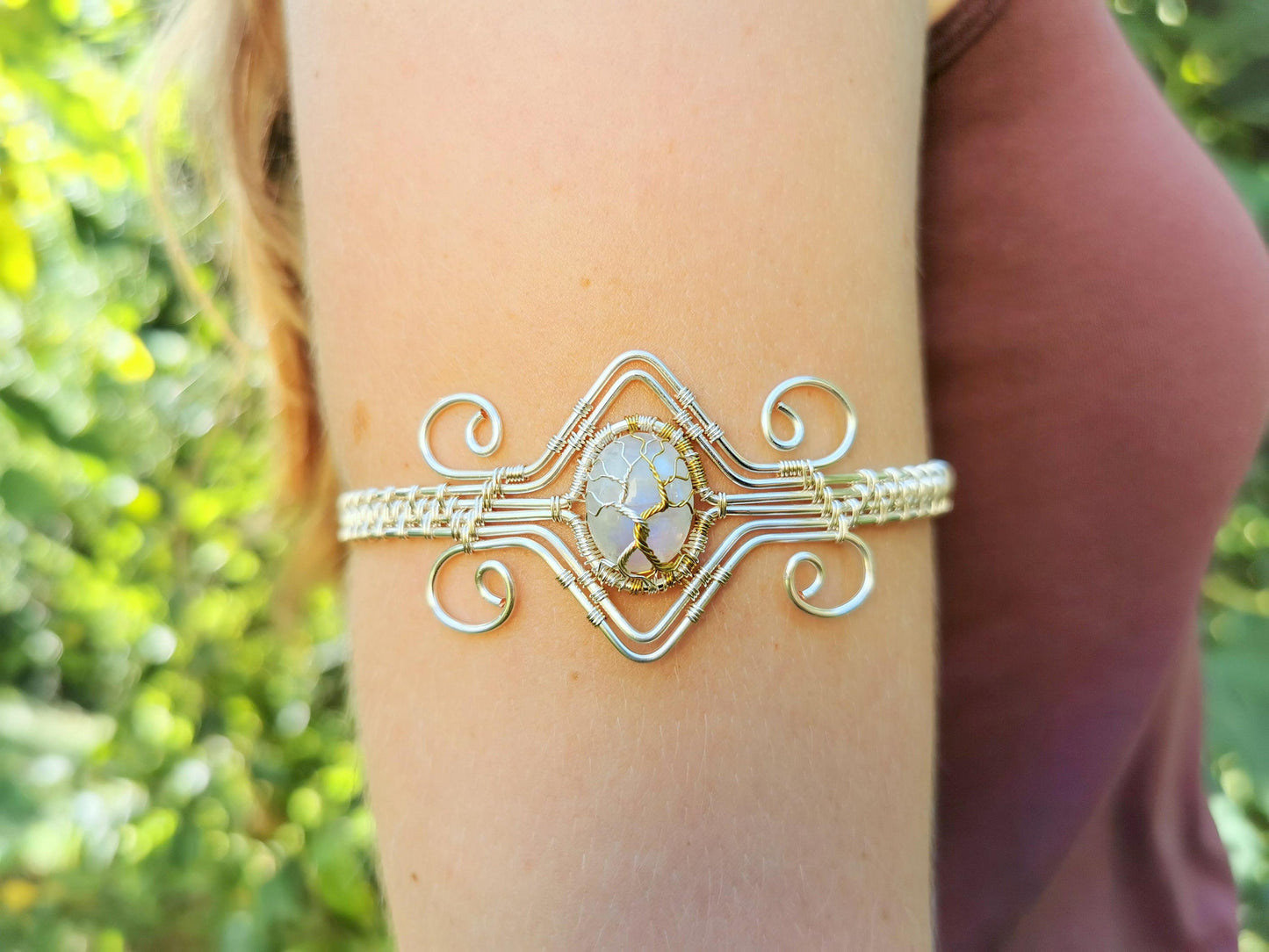 Fantasy inspired arm ring with a moonstone gemstone