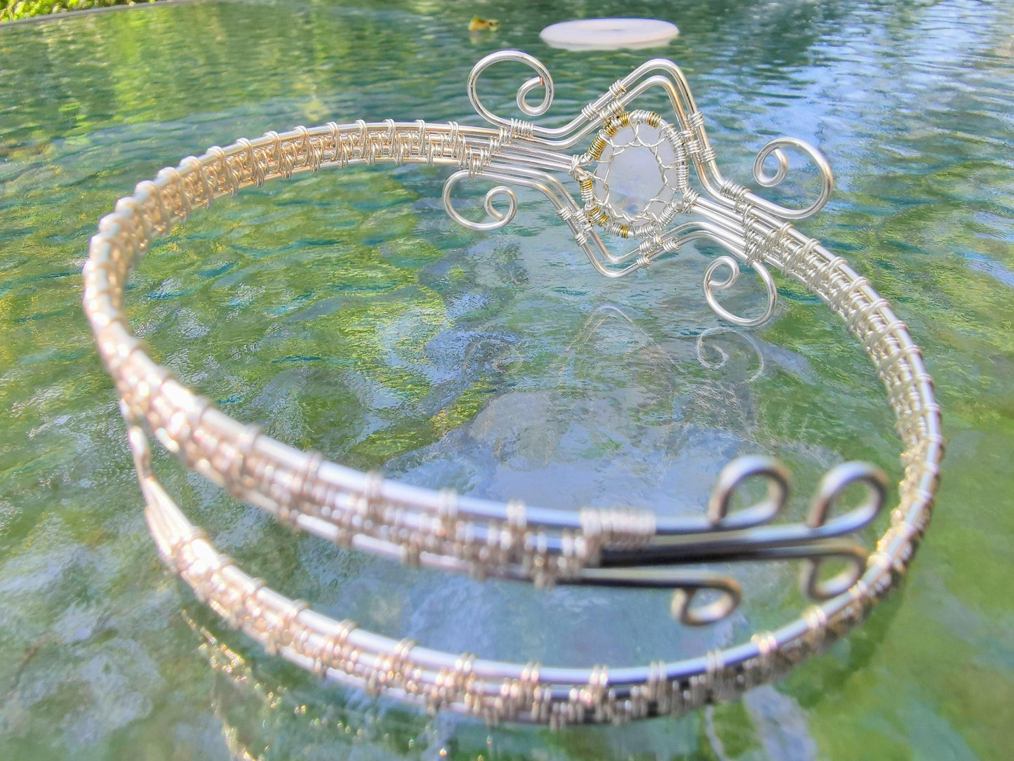 Fantasy inspired arm ring with a moonstone gemstone