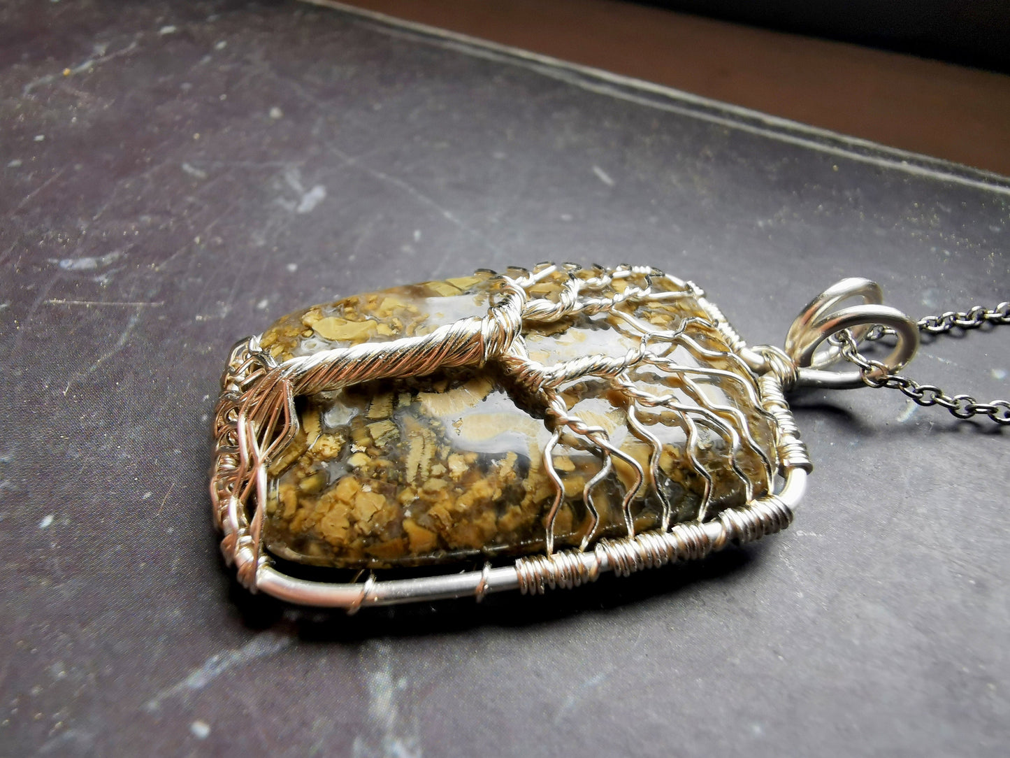 Tree pendant with a marcasite gemstone